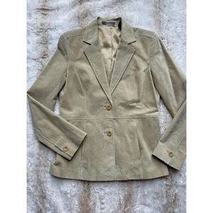 Liz Claiborne Women's Suede Tan Single Breasted Business Professional Blazer 6